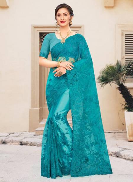 Sea Green Colour NARI ULTIMATE Fancy Party Wear Net Resham Embroidery And Moti Stone Work Saree Collection 895
